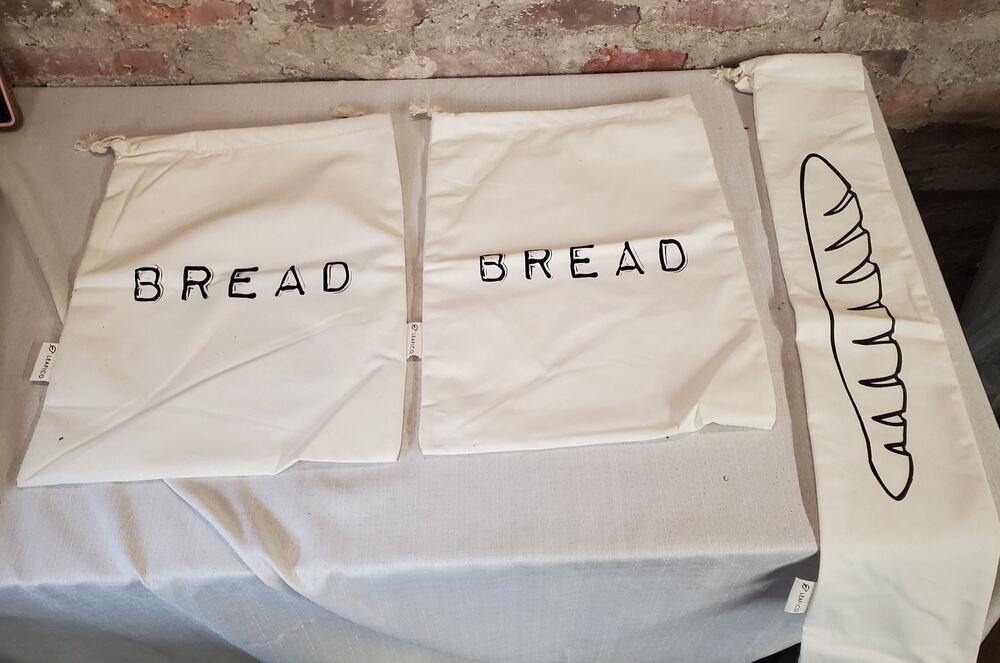 Reusable Organic Cotton Bread Bags Storage Drawstring Set 3 Loaf Baguette